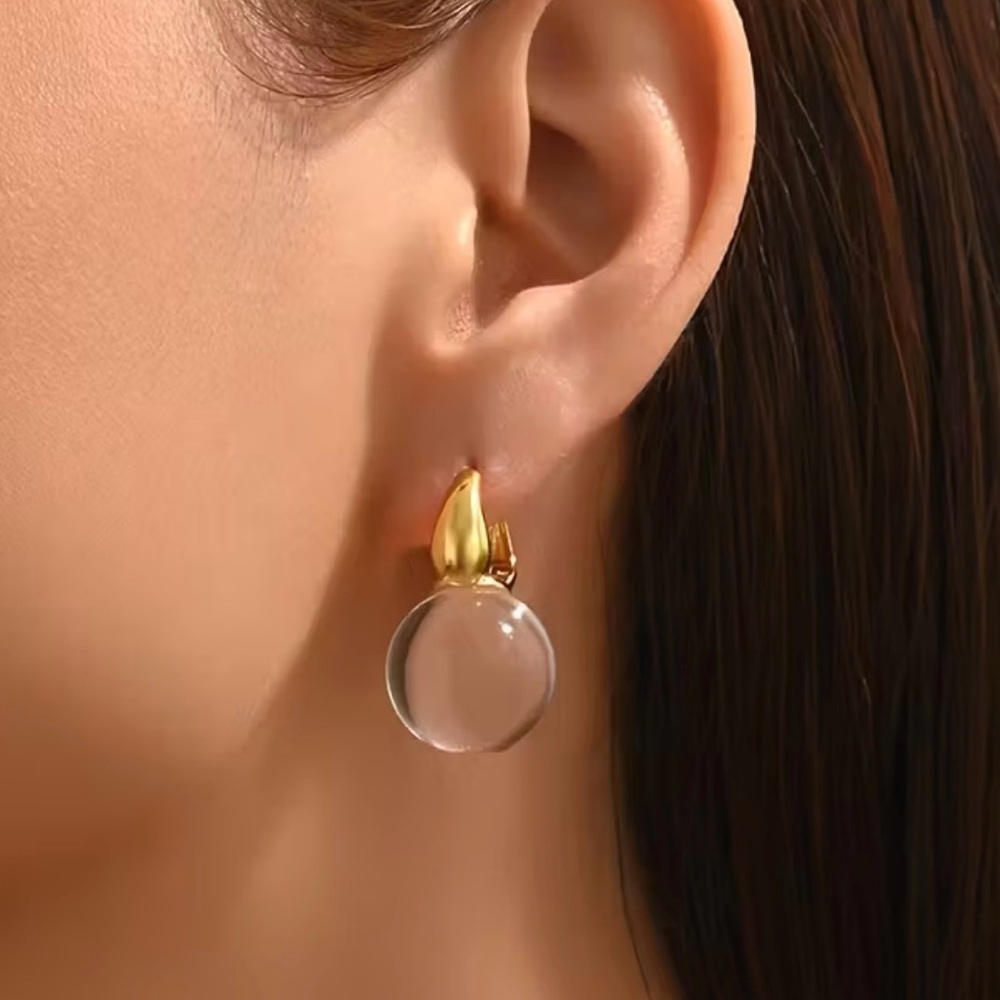 2/$30šµ Crystal Ball Clear Stone Earrings Gold Huggie Hoop Bohemian Jewelry NEW - Picture 3 of 11
